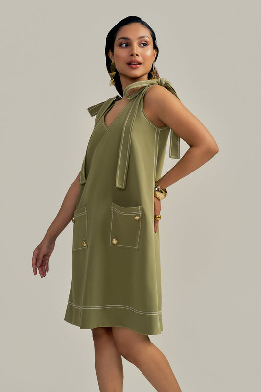 SAGE TIE-UP DRESS