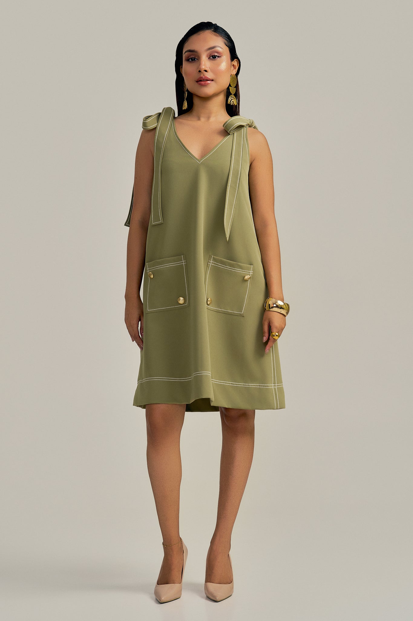 SAGE TIE-UP DRESS