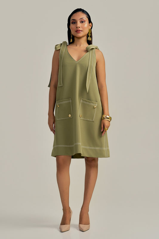 SAGE TIE-UP DRESS