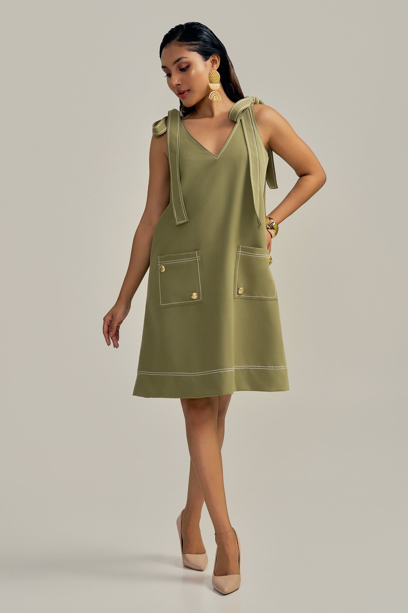 SAGE TIE-UP DRESS