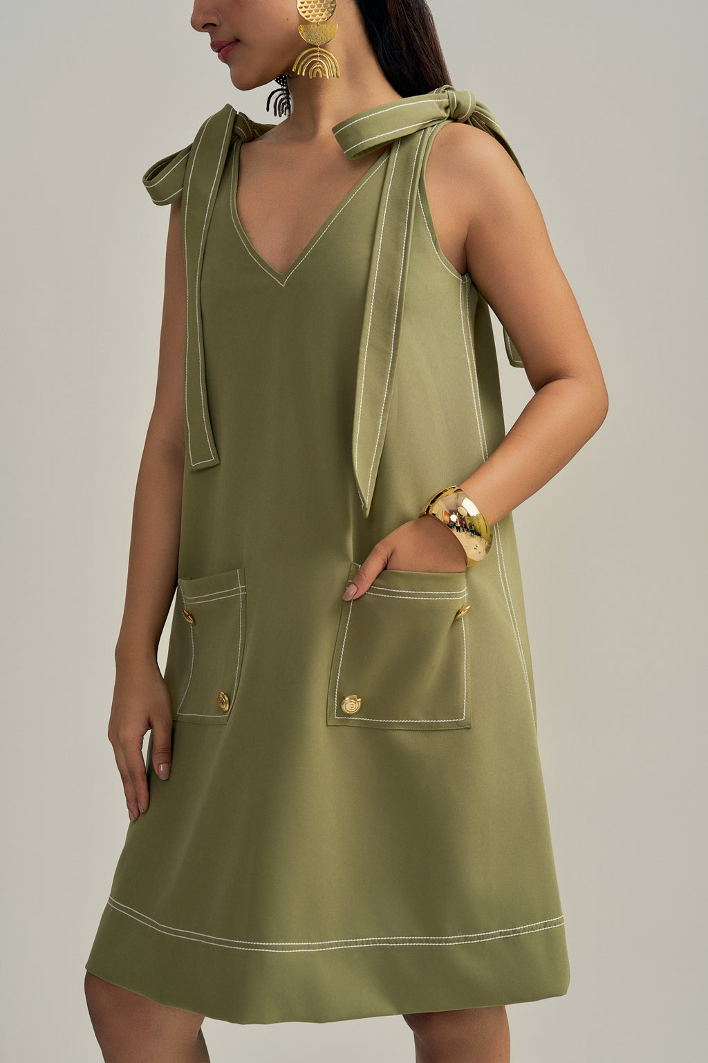 SAGE TIE-UP DRESS