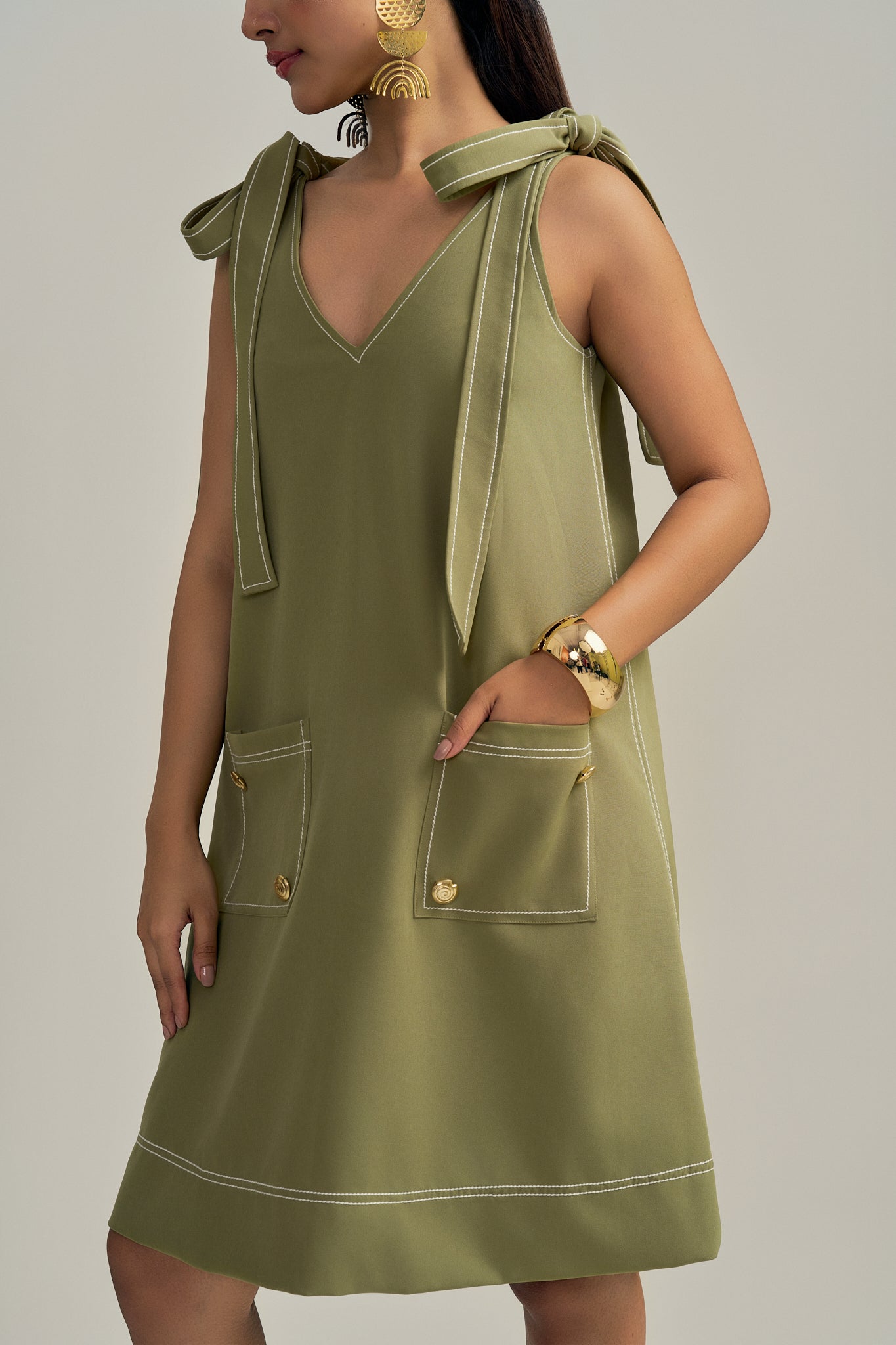 SAGE TIE-UP DRESS