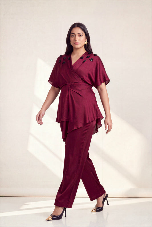 ROSETTE OVERLAP CO-ORD (WINE)